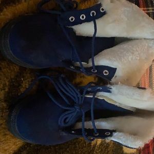 Very dark blue booties cuffed down looks great